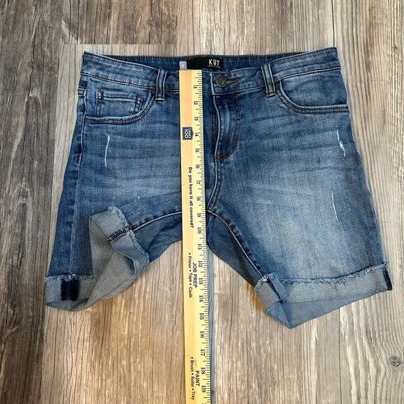 Kut from the Kloth Denim Shorts Jorts Women’s 8 Medium Wash Rolled Hem High Rise - Picture 4 of 7